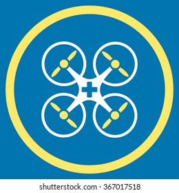Medical Copter vector icon. Style is bicolor flat circled symbol, yellow and white colors, rounded angles, blue background.