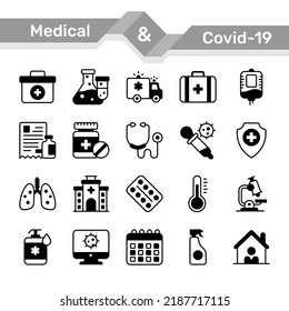 medical and corona virus Mixed icons set