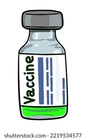 Medical Coronavirus vaccine vials medicine bottles, green liquid, a hand drawn doodle illustration of a bottle for clinical trial.