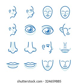 Medical: Cosmetic surgery icon set. Included the icons as faec, facial, beauty, aging, eye, nose and more.