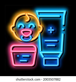 medical cosmetics for baby care neon light sign vector. Glowing bright icon medical cosmetics for baby care sign. transparent symbol illustration