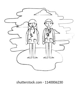 medical couple doctors in landscape