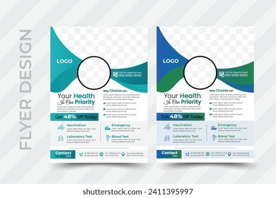 Medical cover in a4 template design and flat icons and abstract shapes for medical brochure design, cover, flyer, leaflets decoration for printing and presentation vector.