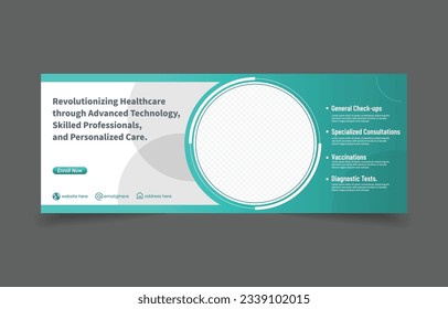 Medical cover banner social media. posting background website promotion. tosca color with image place template.