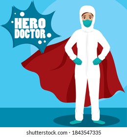Medical covid-19 hero doctor with cape blue - Vector