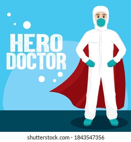 Medical covid-19 hero doctor with cape blue - Vector
