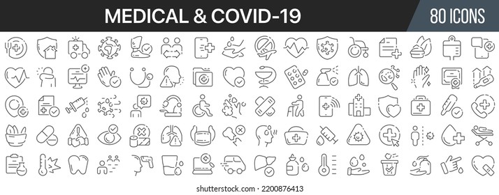 Medical and covid-19 line icons collection. Big UI icon set in a flat design. Thin outline icons pack. Vector illustration EPS10