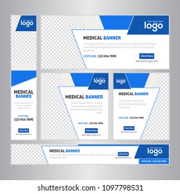 Medical creative Web banner set Medical  banner. Vector illustration. Flat design medicine icons in hexagons. Concept for web and promotional materials. Pharmacy, Drugs and Pills, Blood Donation.