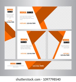 Medical creative Web banner set Medical  banner. Vector illustration. Flat design medicine icons in hexagons. Concept for web and promotional materials. Pharmacy, Drugs and Pills, Blood Donation.