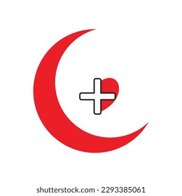 medical Crescent moon and heart icon. Vector illustration, flat design.