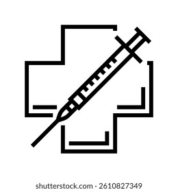 medical cros immunizations syringe line icon vector. medical cros immunizations syringe sign. isolated contour symbol black illustration