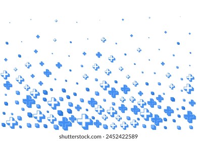 Medical cross background. Abstract vector pattern for hospital and pharmacy 3d symbols. Blue math pluses border on white backdrop. Seamless ornament for website design