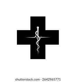 Símbolo de saúde de batimento cardíaco caduceus cruz médica.