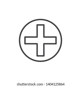 Medical cross in a circle line icon. linear style sign for mobile concept and web design. Hospital cross, clinic outline vector icon. Healthcare symbol, logo illustration. Vector graphics