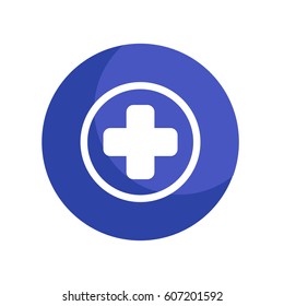 Medical cross in circle on blue color