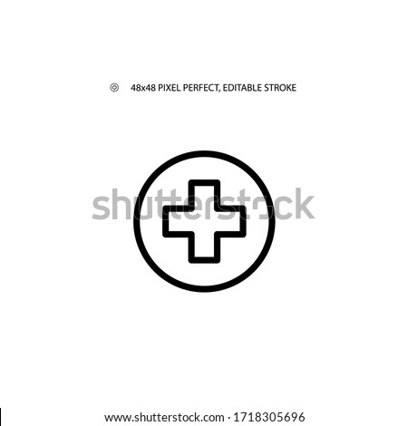 Medical cross in circle simple black line web icon vector illustration. Editable stroke. 48x48 Pixel Perfect.