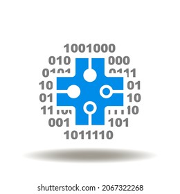 Medical cross with circuit structure and numbers zero one vector illustration. Cyber Digital Innovative Electronic Medicine Pharmacy Symbol. Medical Innovation and Technology Icon.