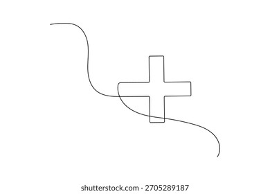 Ilustración vectorial de contorno minimalista de una línea continua cruzada médica