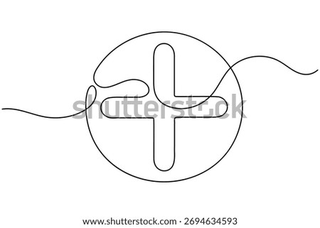 Medical cross continuous one line drawing on white background minimalist health symbol outline vector illustration