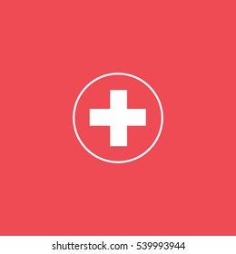 Medical Cross Emblem Flat Icon On Red Background