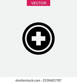 Icono médico del emblema de la cruz, ilustración simple negra plana del Vector para el Web y el App..eps