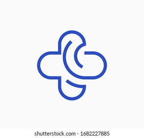 Medical Cross as flying bird. Clean and simple linear style vector logo.