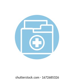 medical cross in folder documents block style vector illustration design
