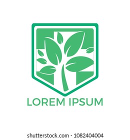 Medical cross and green leafs vector logo concept illustration. Natural Health Care Logo, Natural Treatment Logo.