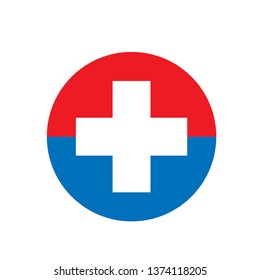 Medical cross in a half between red and blue circle,hospital logo sign illustration vector 