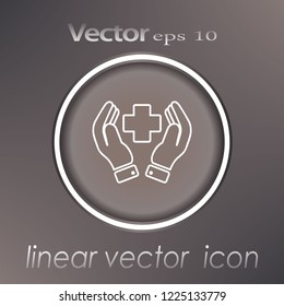 Medical cross in hands. Insurance. Icon. Vector.