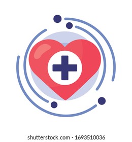 medical cross with heart symbol detaild style vector illustration design