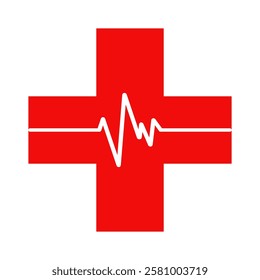 Medical cross with heartbeat icon symbol. Heart beat line icon. Flat style vector illustration isolated design.