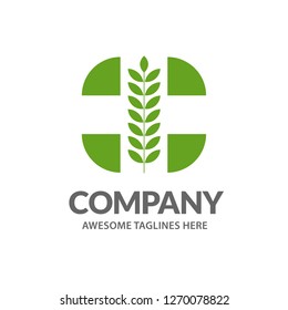medical cross and herbal leaf. medicine pharmacy logo vector