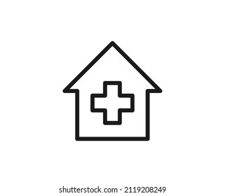 Medical cross in home premium line icon. Simple high quality pictogram. Modern outline style icons. Stroke vector illustration on a white background. 