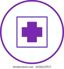 Medical cross icon in a circle, healthcare symbol for emergency services, health care