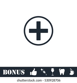 Medical cross icon flat. Vector illustration symbol and bonus pictogram