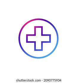 Medical cross icon with gradient purple effect.