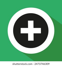 Medical cross icon. Green background vector. Healthcare symbol design. Simple graphic illustration.