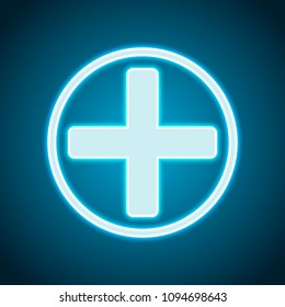 Medical cross icon. Neon style. Light decoration icon. Bright electric symbol