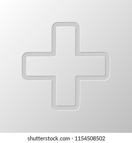 Medical cross icon. Paper design. Cutted symbol. Pitted style