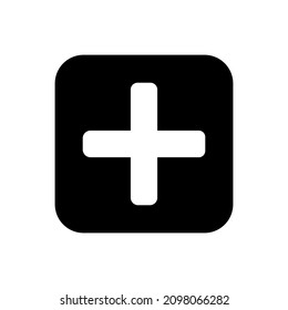 Medical cross icon. Plus sign. Rectangular frame. App button. Flat design. Line art. Vector illustration. Stock image. EPS 10.