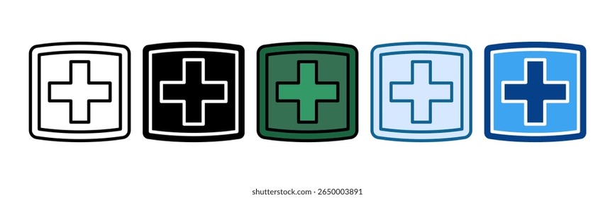 Conjunto de iconos de cruz médica Colección de estilo múltiple