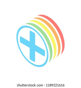 Medical cross icon. Stack of colorful isometric icons on white background