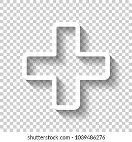 Medical Cross Icon. White Icon With Shadow On Transparent Background