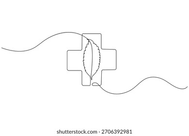Medical cross and leaf continuous single line drawing