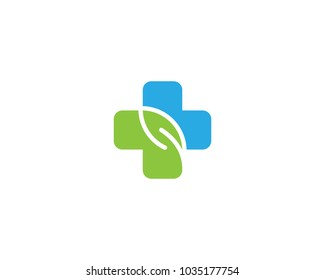 Medical Cross and Leaf for Health Pharmacy Logo Vector Template