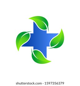 Medical Cross and Leaf for Health Pharmacy Logo Graphic Vector 