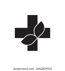 medical cross and leaf icon design, isolated on white background, vector illustration