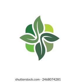 medical cross leaf logo icon vector concept design template web