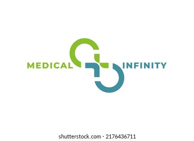 Medical Cross Logo design. Infinity with corss combination. suitable for helath, medicine, brand and company logos design, vector illustration